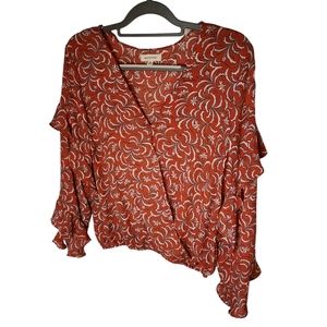 Max Studio ruffled long sleeve crossover blouse / top